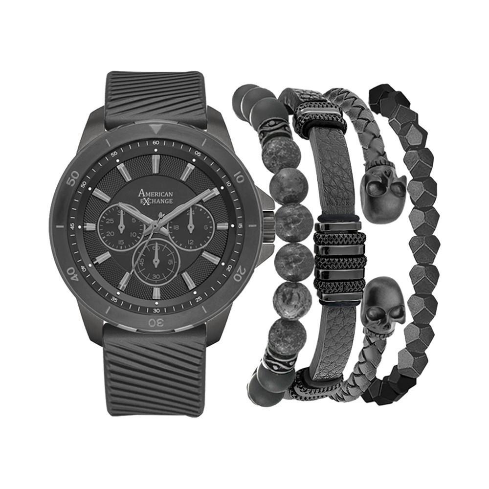 商品American Exchange|Men's Black Silicone Strap Watch 47mm Gift Set,价格¥291,第1张图片