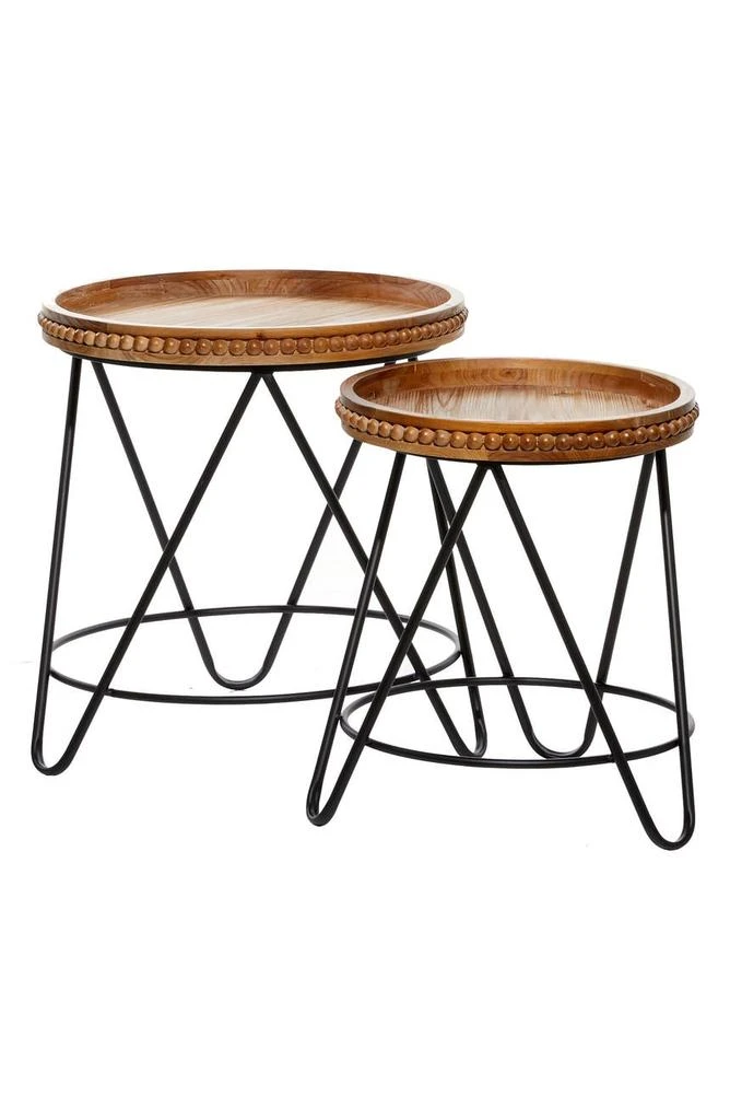 商品GINGER BIRCH STUDIO|Black Metal Beaded Accent Table with Brown Wood Top - Set of 2,价格¥1788,第4张图片详细描述