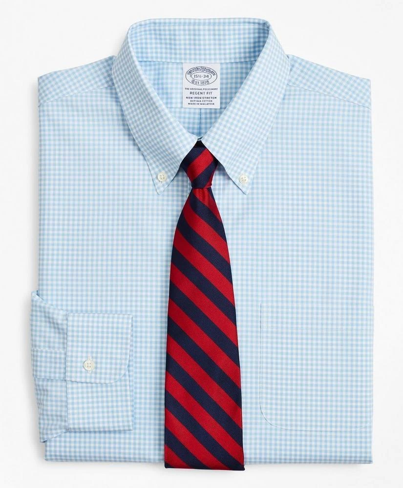 商品Brooks Brothers|Stretch Regent Regular-Fit  Dress Shirt, Non-Iron Poplin Button-Down Collar Gingham,价格¥472,第1张图片详细描述
