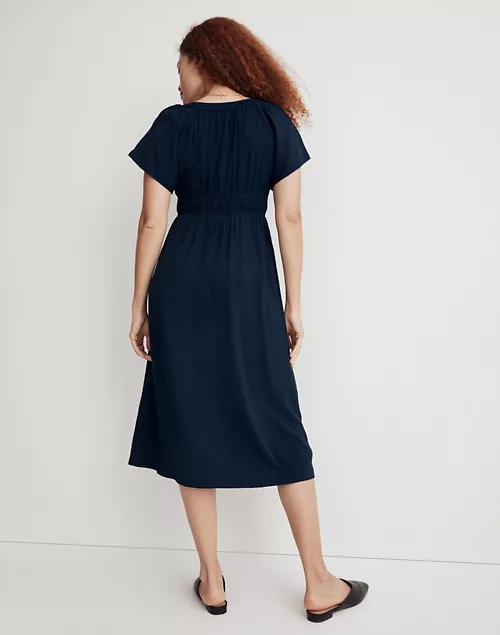 Sophia Split-Neck Short-Sleeve Midi Dress商品第3张图片规格展示
