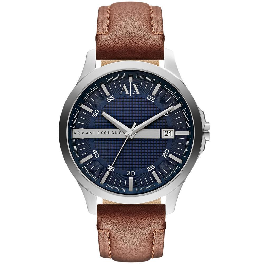 商品Armani Exchange|Men's Brown Leather Strap Watch 46mm AX2133,价格¥1118,第1张图片