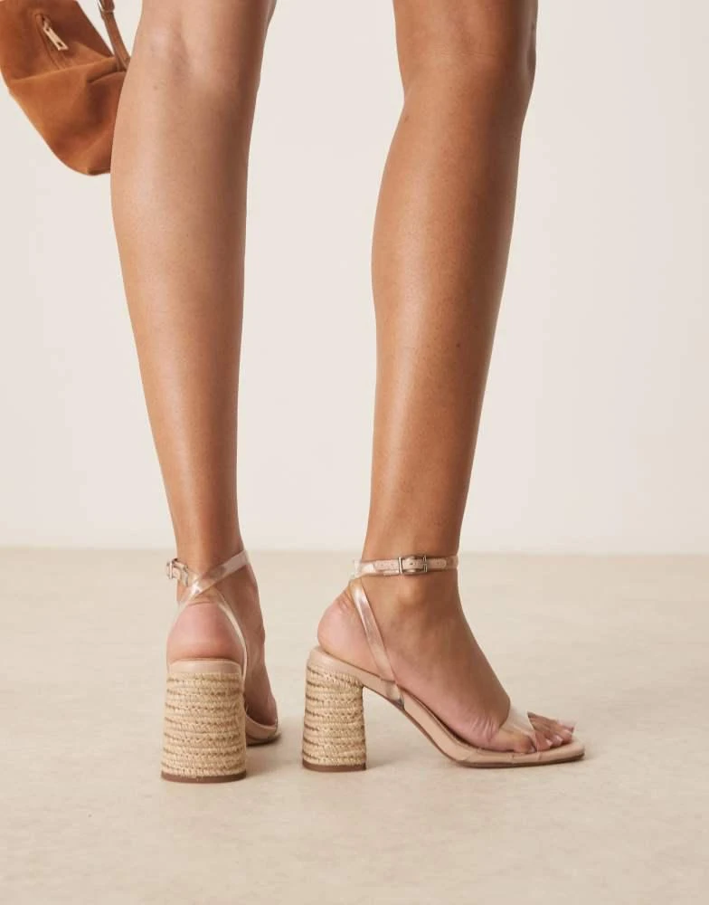商品ASOS|ASOS DESIGN Hotel barely there block heeled sandals in clear and raffia,价格¥314,第4张图片详细描述
