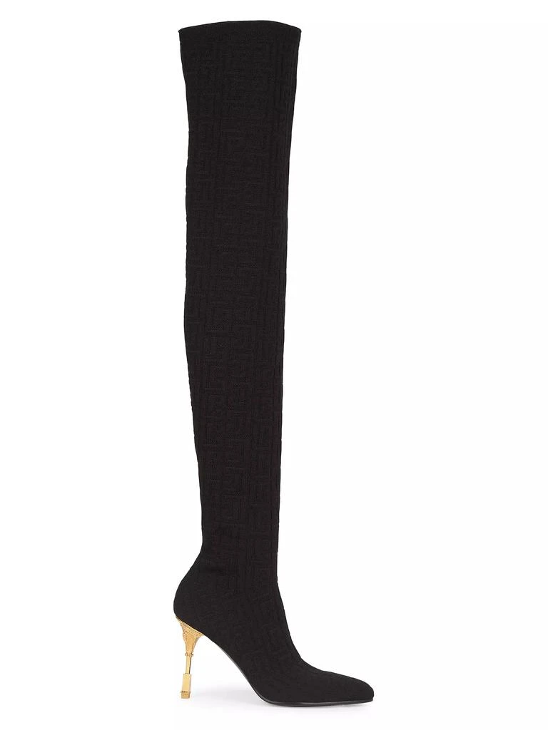 商品Balmain|Moneta Monogram Knit Over-The-Knee Boots,价格¥6309,第1张图片