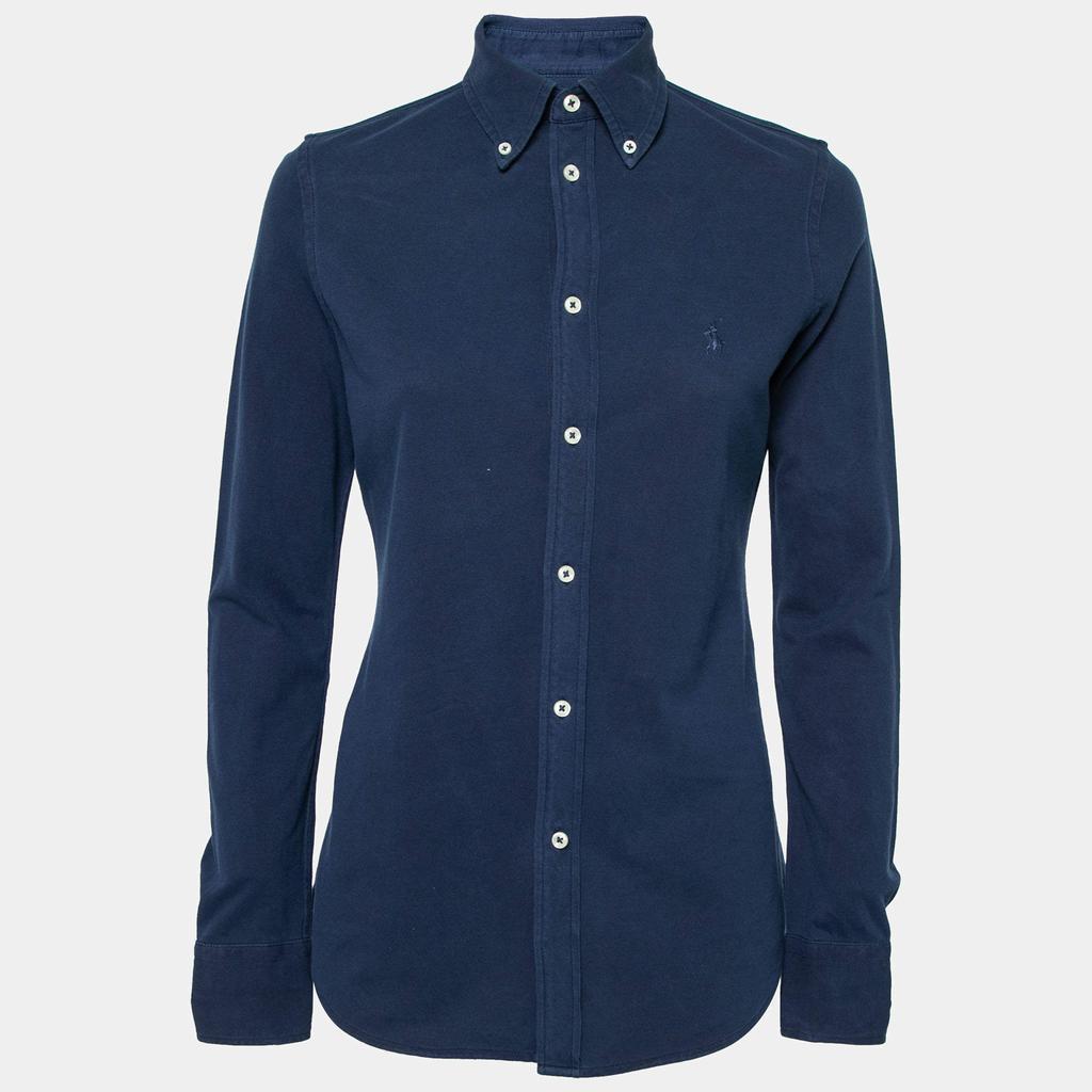 商品[二手商品] Ralph Lauren|Ralph Lauren Navy Blue Knit Oxford Long Sleeve Polo Shirt S,价格¥956,第1张图片