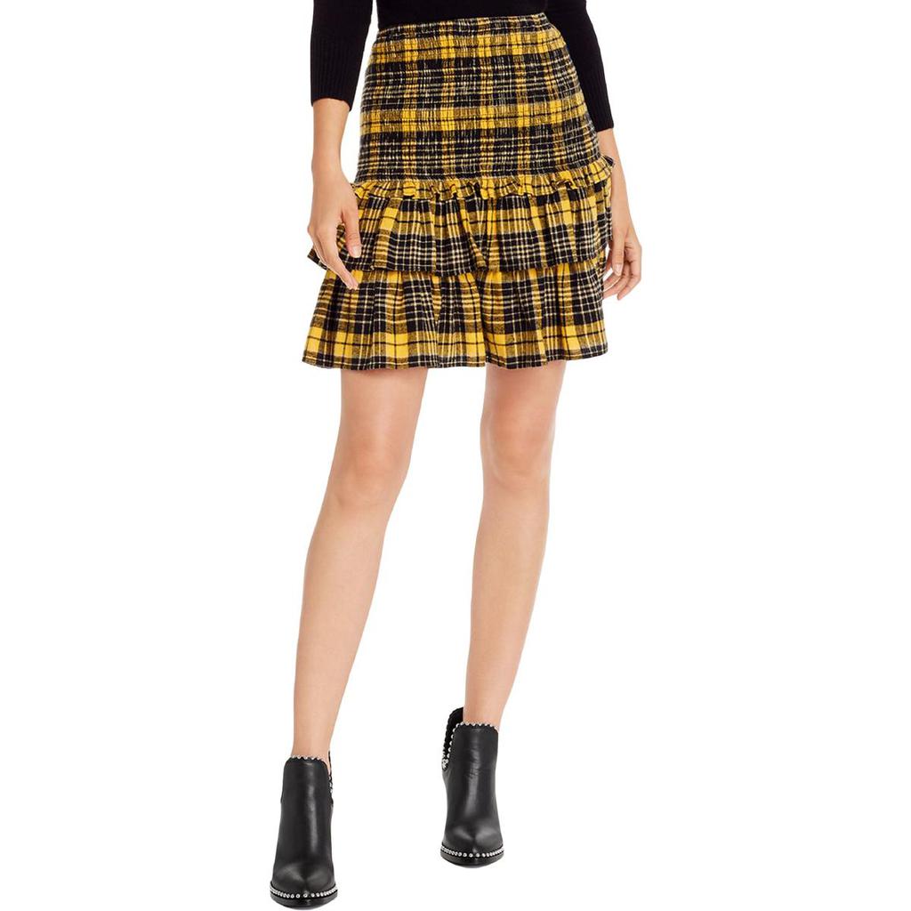 Aqua Womens Plaid Ruffled Mini Skirt商品第1张图片规格展示