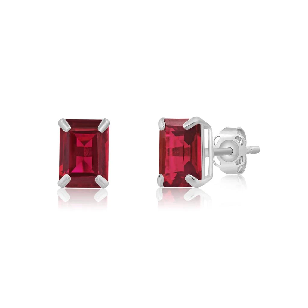 14k White Gold Solitaire Emerald-Cut Gemstone Stud Earrings (7x5mm) 商品