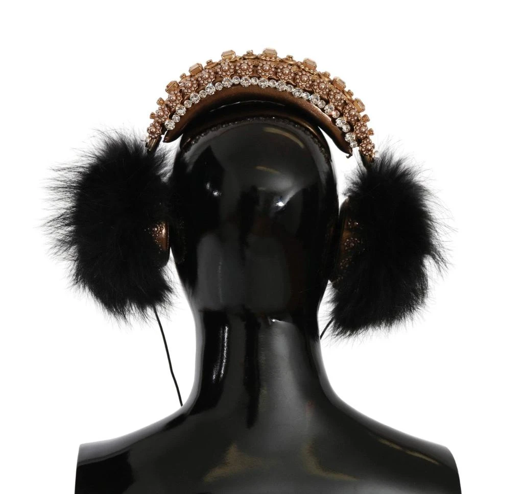 商品Dolce & Gabbana|Dolce & Gabbana Gold Black Crystal Fur Headset Audio Headphones,价格¥11112,第3张图片详细描述