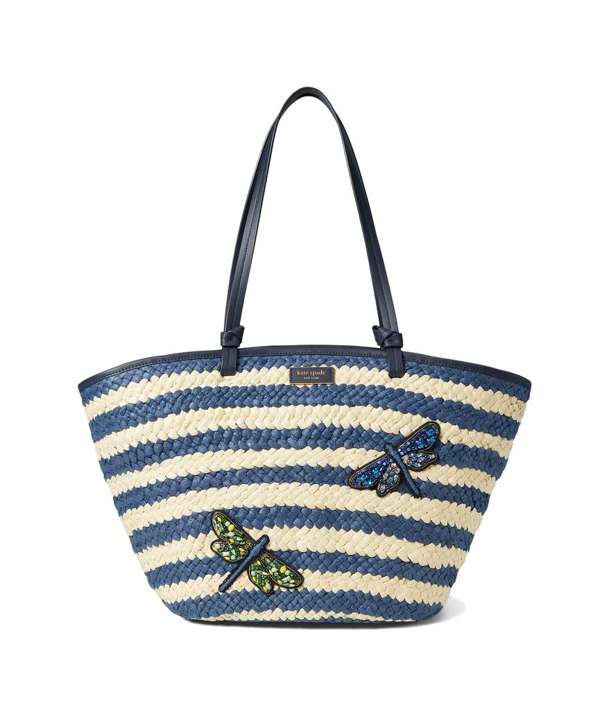 商品Kate Spade|Shore Thing Dragonfly Embellished Striped Straw Large Tote,价格¥2776,第1张图片