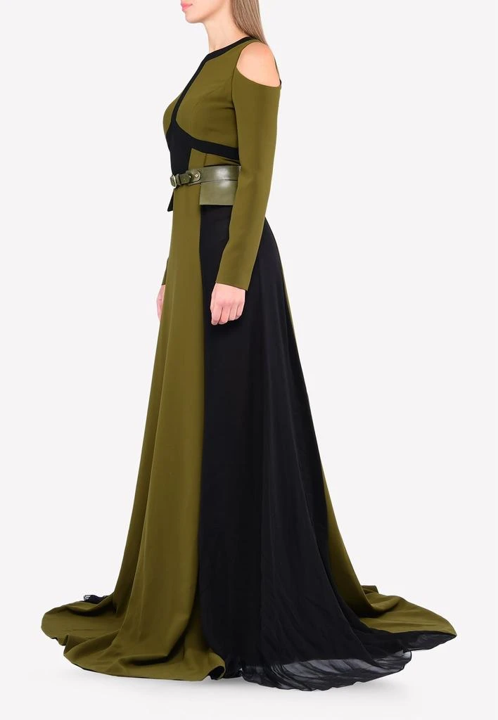 商品Bibhu Mohapatra|Cold-Shoulder Overflow Gown with Peplum Belt,价格¥15521,第2张图片详细描述
