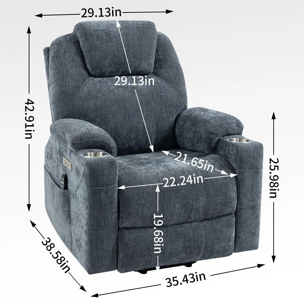 商品Streamdale Furniture|Streamdale Chenille Power Lift Recliner Chair with Massage and Heating,价格¥6677,第5张图片详细描述