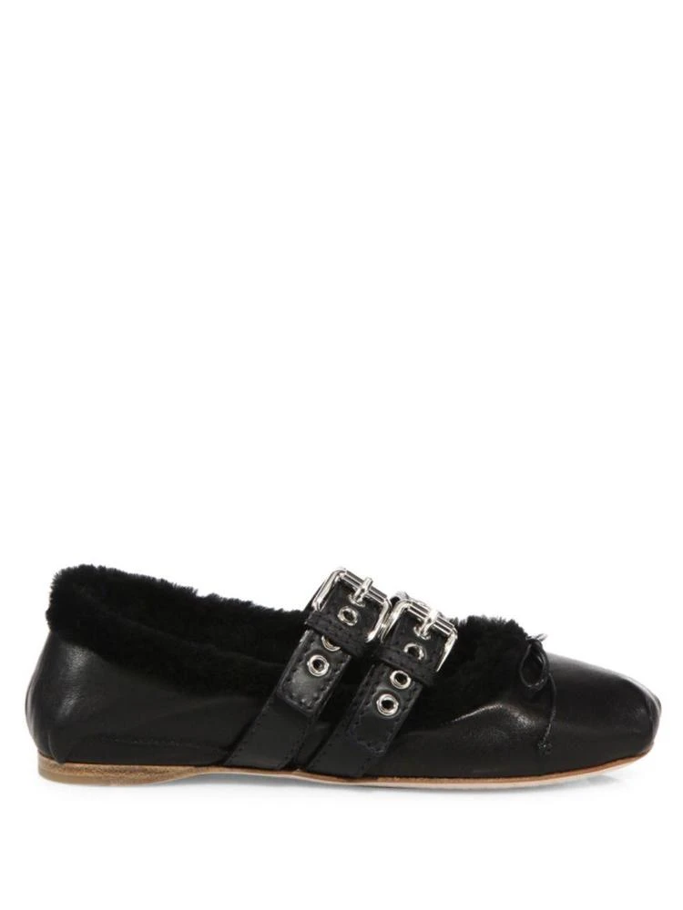 商品Miu Miu|Double-Strap Leather & Shearling Ballet Flats,价格¥2668,第5张图片详细描述