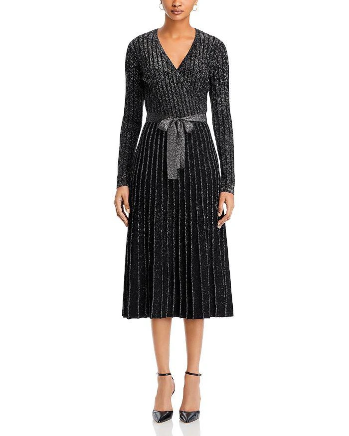 商品Tahari|Metallic Knit Wrap Dress,价格¥479,第3张图片详细描述