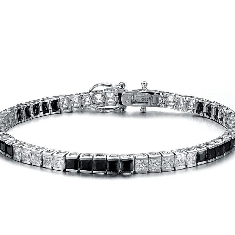 商品Genevive|Sterling Silver White Gold Plated with Colored Cubic Zirconia 5x5 Accent Bracelet,价格¥717,第2张图片详细描述