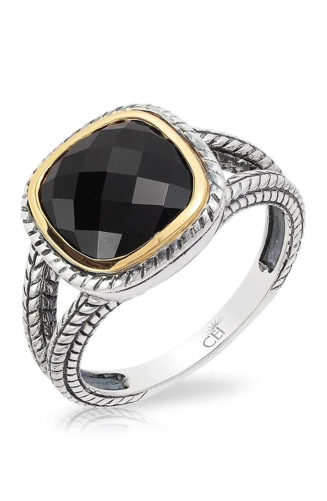 商品Effy|Sterling Silver & 18K Yellow Gold Cushion Cut Onyx Ring,价格¥1499,第1张图片