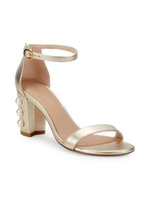 商品Stuart Weitzman|Nearlynude Faux Pearl-Embellished Leather Sandals,价格¥1582,第2张图片详细描述