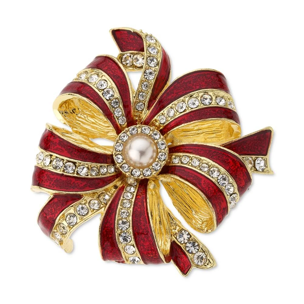 商品Charter Club|Gold-Tone Pavé & Imitation Pearl Bow Pin, Created for Macy's,价格¥98,第1张图片