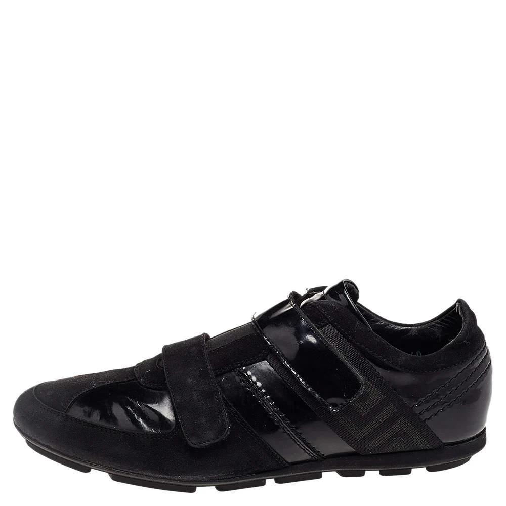 商品[二手商品] Versace|Versace Black Patent Leather And Suede Double Velcro Strap Low Top Sneakers Size 40,价格¥1636,第2张图片详细描述