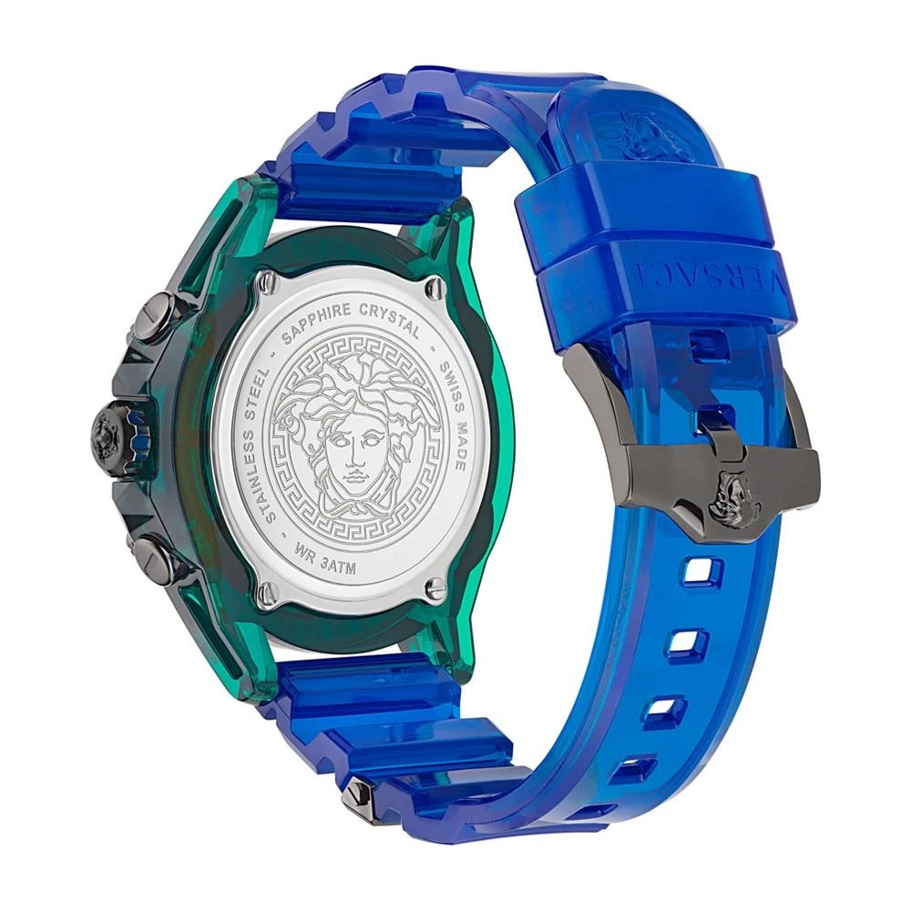 商品Versace|Men's Swiss Chronograph Icon Active Blue Silicone Strap Watch 44mm,价格¥5730,第3张图片详细描述