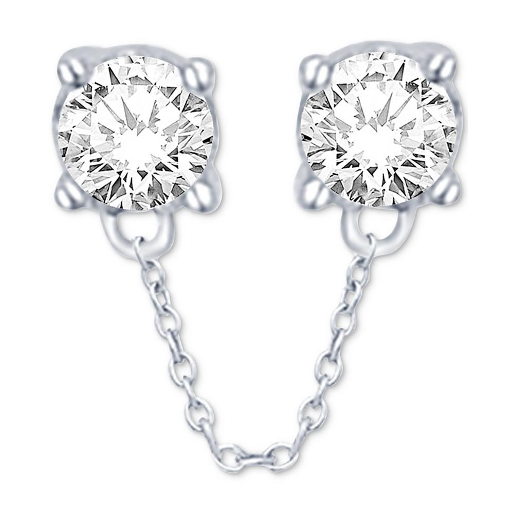 Diamond Double Piercing Single Chained Earring (1/6 ct. t.w.) in 14k White Gold商品第1张图片规格展示