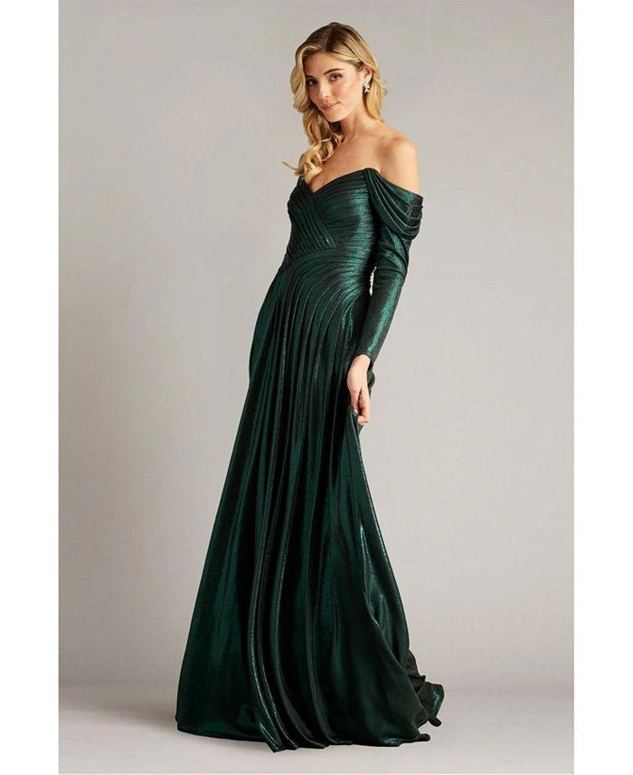 商品Tadashi Shoji|Alysia Off-Shoulder Pleated Drape Metallic Gown,价格¥5128,第2张图片详细描述