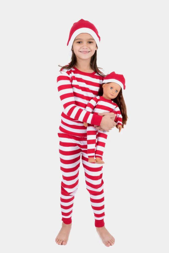 商品Leveret|Girls and Doll Striped Cotton Christmas Pajamas & Hat 2-Piece Set,价格¥121,第1张图片