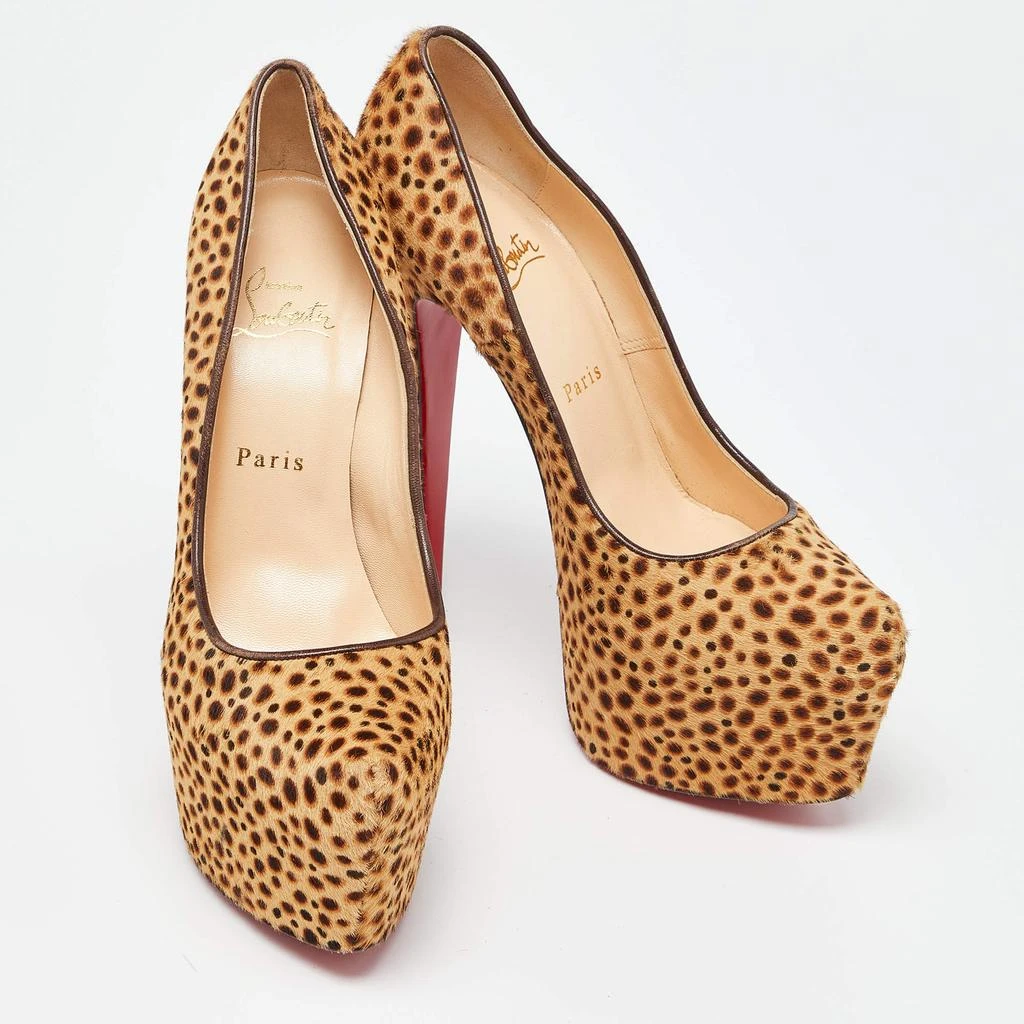 商品[二手商品] Christian Louboutin|Christian Louboutin Beige/Black Leopard Print Calfhair Daffodile Platform Pumps Size 39,价格¥2633,第4张图片详细描述