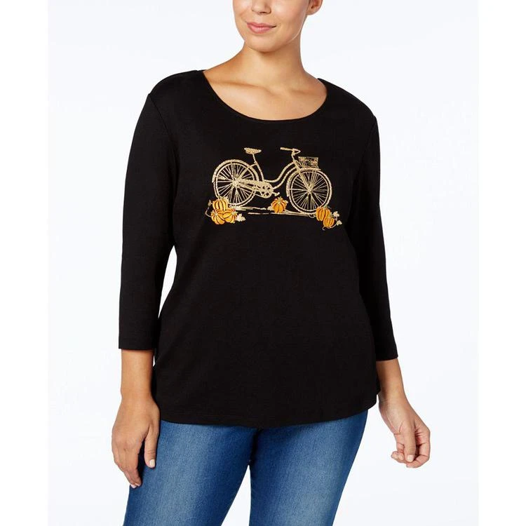 商品Karen Scott|Plus Size Cotton Bicycle Graphic Top, Created for Macy's,价格¥118,第2张图片详细描述