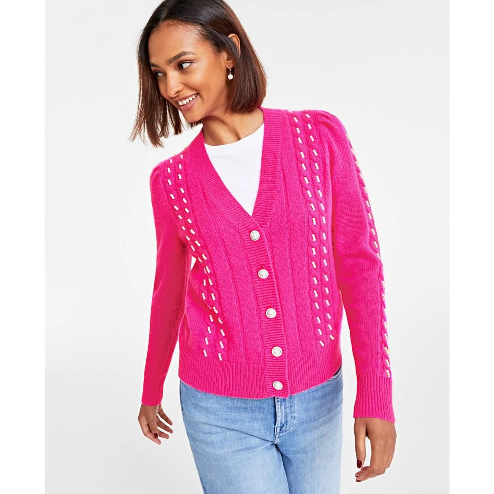 商品Charter Club|Women's 100% Cashmere Embellished Cable-Knit Boyfriend Cardigan, Created for Macy's,价格¥690,第1张图片