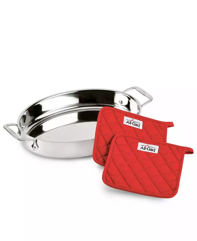 商品All-Clad|Stainless Steel 15" Oval Baker & Pot Holder Set,价格¥532,第1张图片
