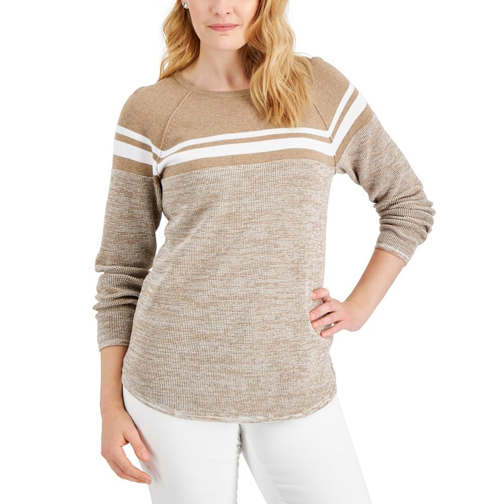 Women's Cotton Colorblocked Sweater, Created for Macy's商品第1张图片规格展示