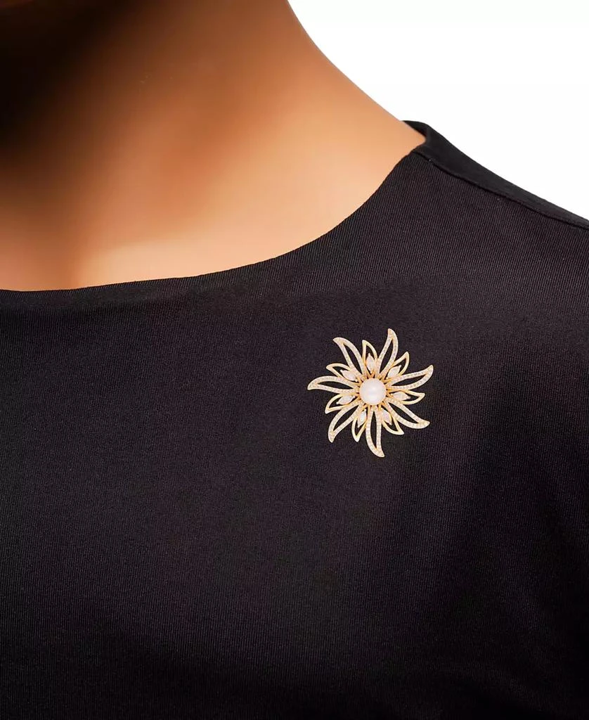 商品Macy's|Cultured Freshwater Pearl (9-1/2mm) & Cubic Zirconia Sunburst Convertible Pin to Pendant in 18K Gold-Plated Sterling Silver,价格¥1196,第3张图片详细描述