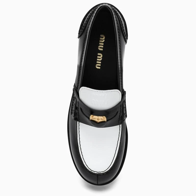 商品Miu Miu|Black/white leather Penny loafers,价格¥6167,第3张图片详细描述
