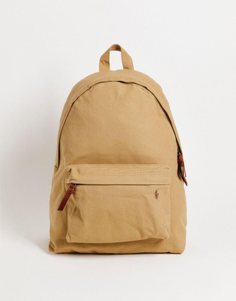 Polo Ralph Lauren canvas backpack in tan with logo商品第1张图片规格展示