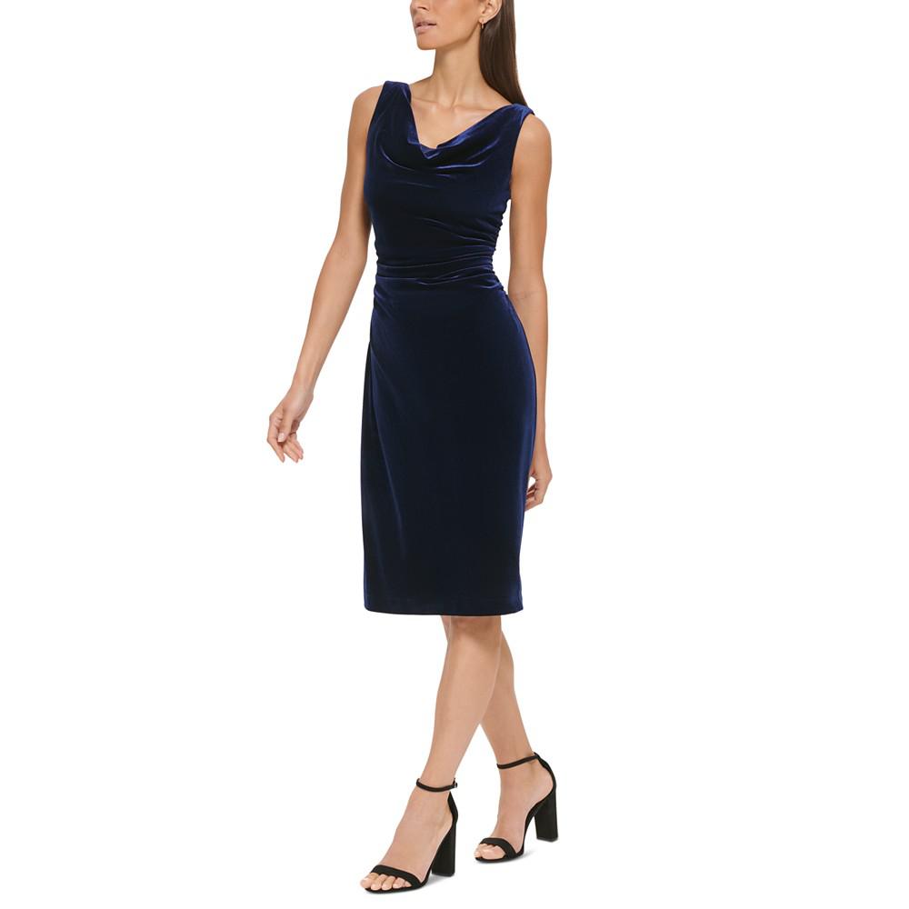Women's Cowlneck Sleeveless Velvet Dress商品第3张图片规格展示