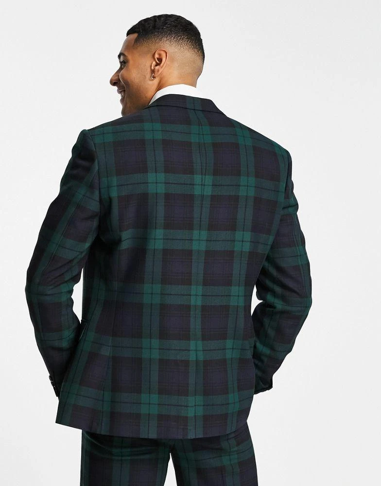 商品ASOS|ASOS DESIGN slim suit jacket in dark green blackwatch tartan check,价格¥500,第3张图片详细描述