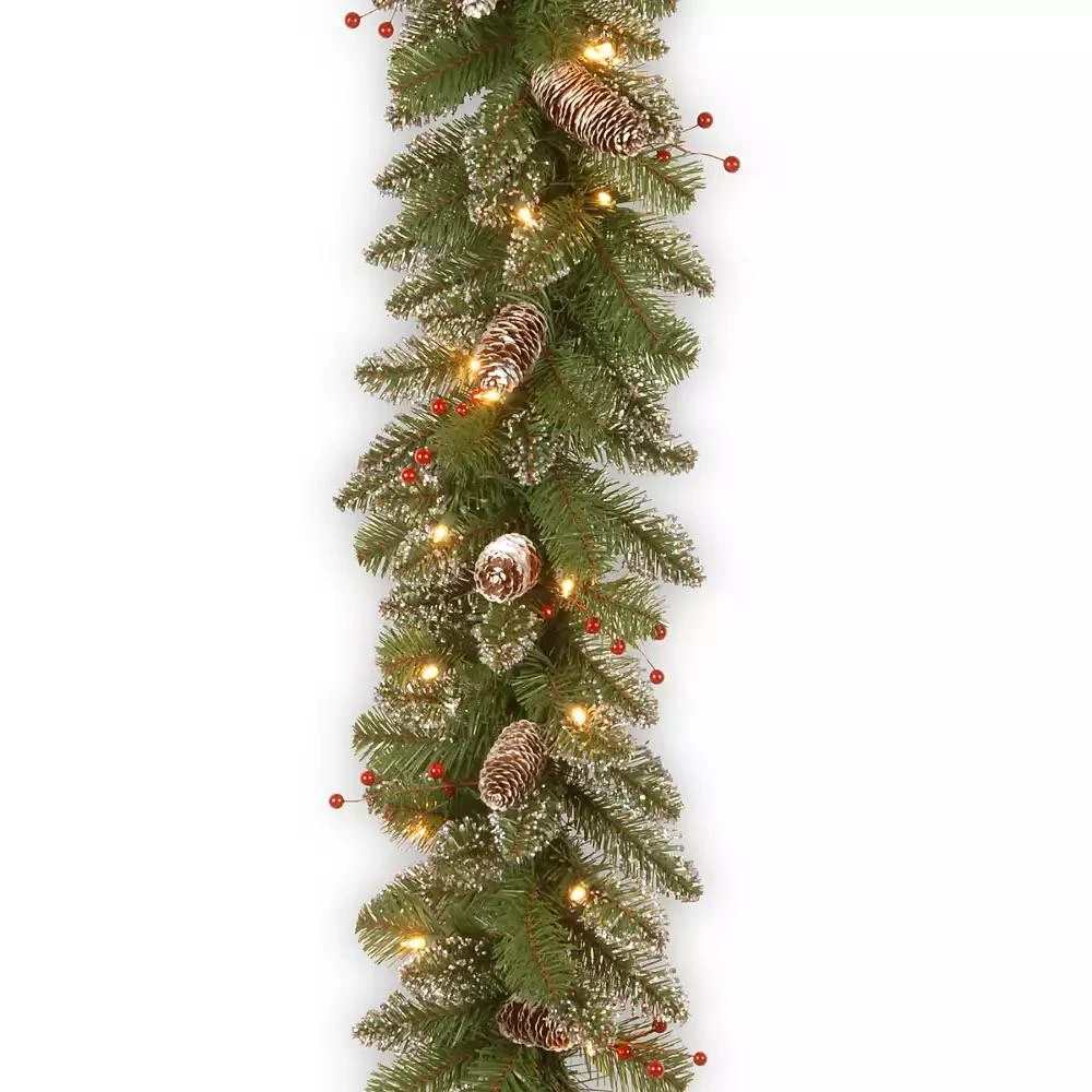 商品National Tree Company|9' x 10" Glittery Mountain Spruce Garland with Clear Lights,价格¥703,第1张图片