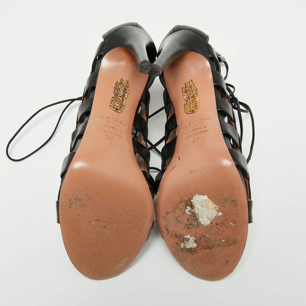 Aquazzura Black Leather Amazon Lace Up Open-Toe Sandals Size 37商品第6张图片规格展示