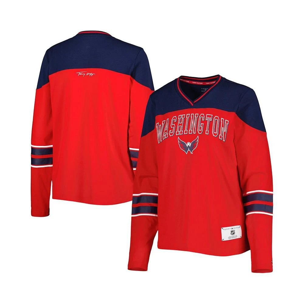 商品Tommy Hilfiger|Women's Red Washington Capitals Abigail V-Neck Long Sleeve T-shirt,价格¥303,第1张图片