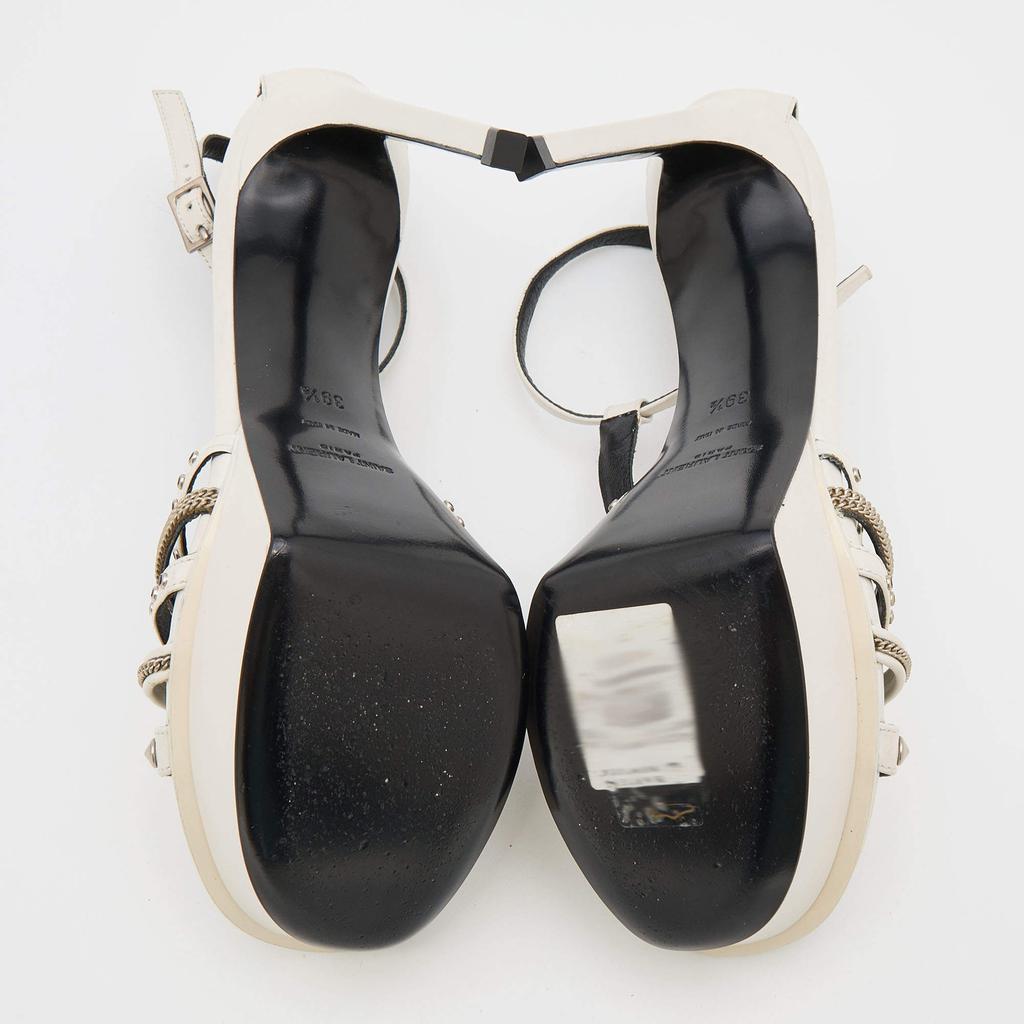 Saint Laurent White Leather Alice Studded Platform Sandals Size 39.5商品第6张图片规格展示
