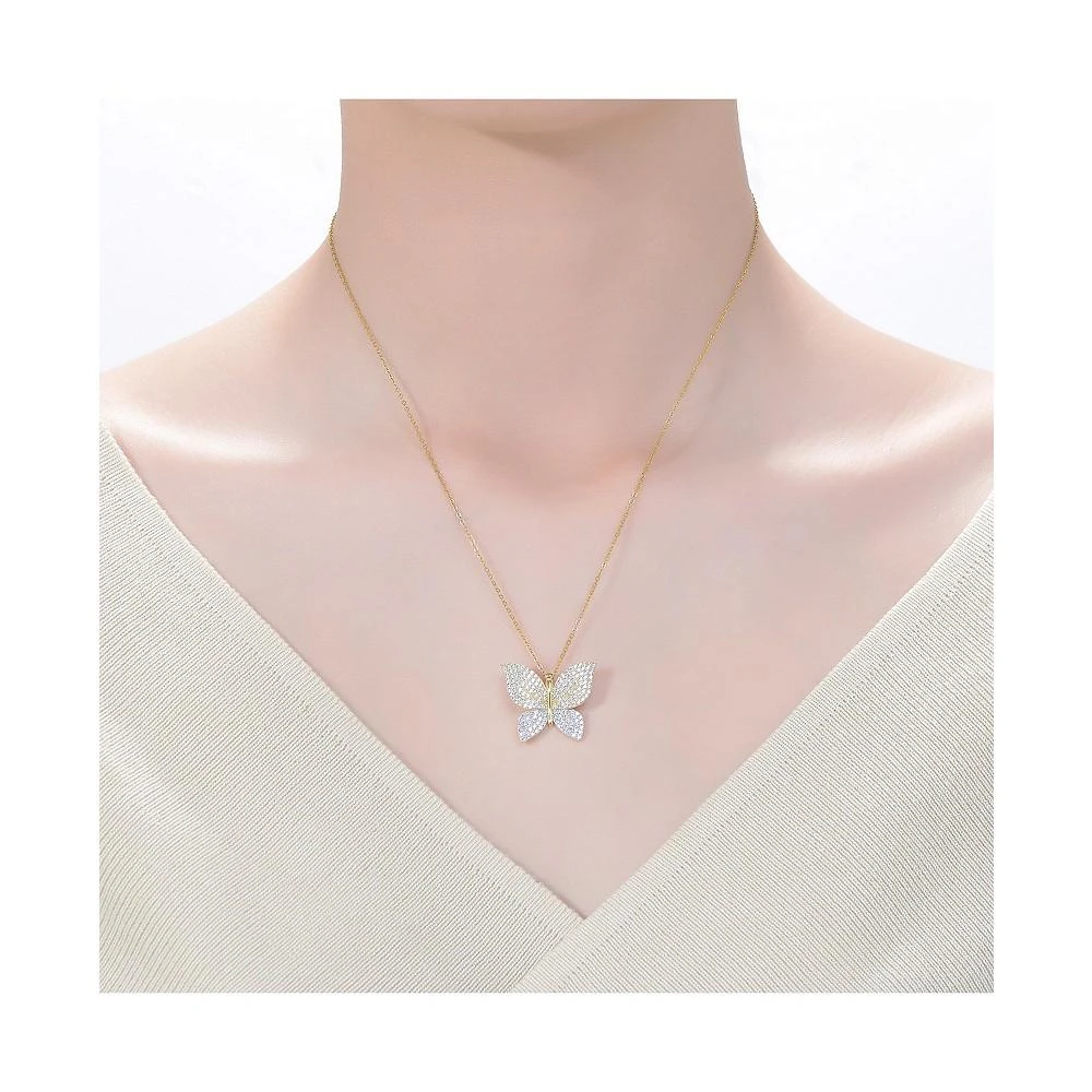 商品Genevive|14k Yellow Gold and White Gold Plating with Cubic Zirconia Butterfly Pendant Necklace in Sterling Silver,价格¥1143,第3张图片详细描述