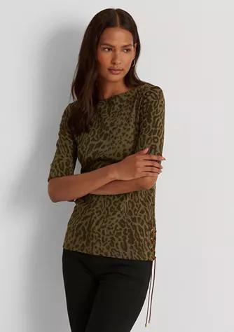 商品Ralph Lauren|Ocelot-Print Stretch Cotton Boat Neck Top,价格¥176,第1张图片