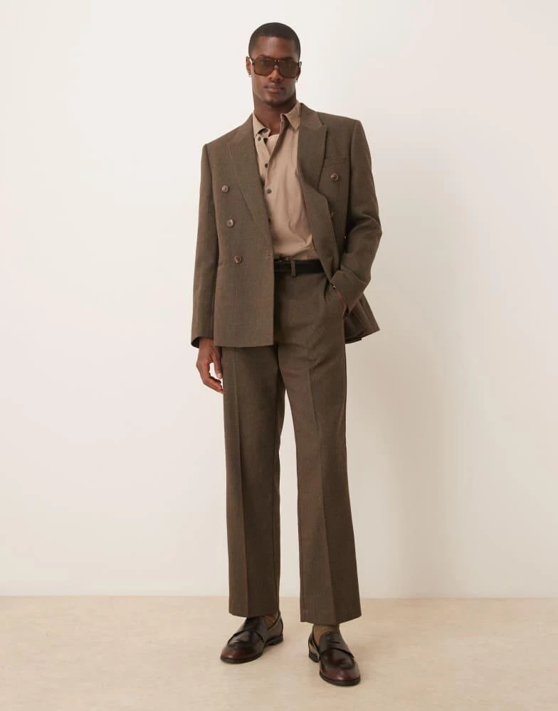 商品ASOS|ASOS DESIGN straight leg herringbone suit trousers in brown wool mix,价格¥301,第1张图片详细描述