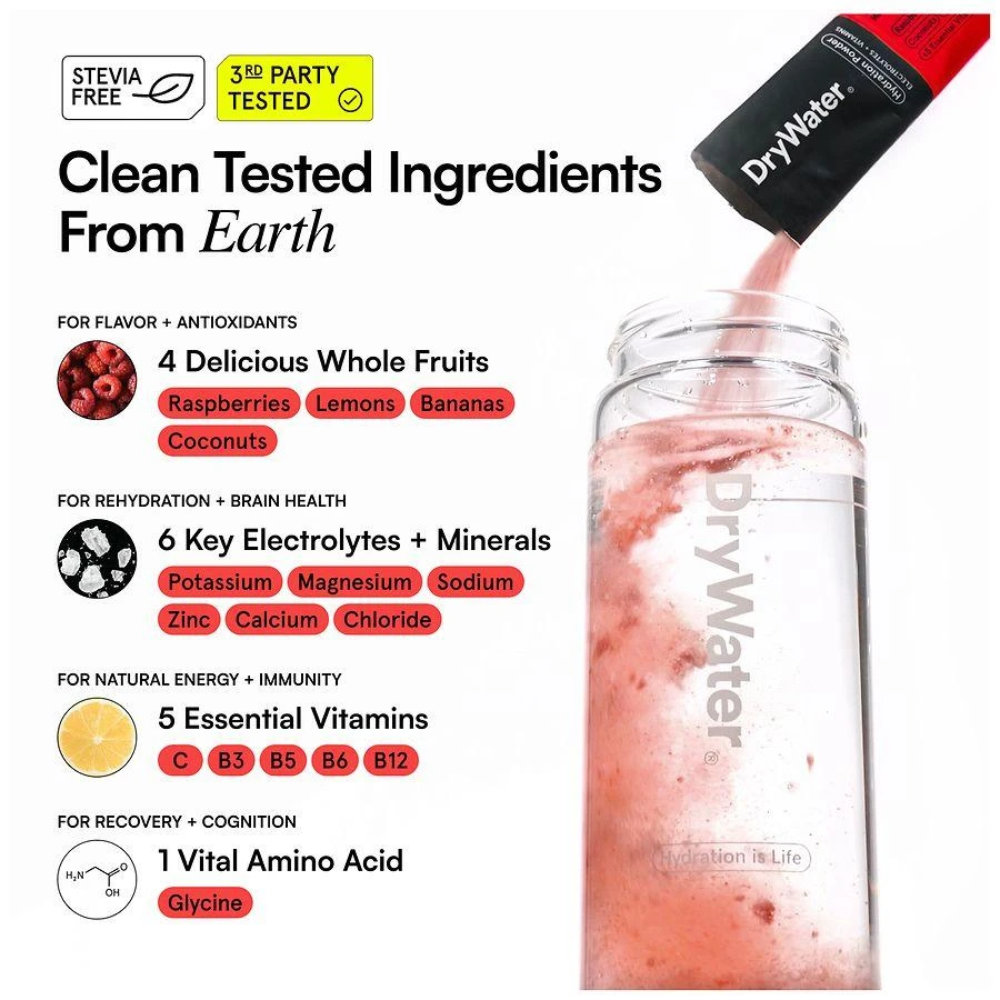 商品DryWater|Raspberry Lemon Electrolytes + Vitamins Powder, No Stevia,价格¥92,第4张图片详细描述