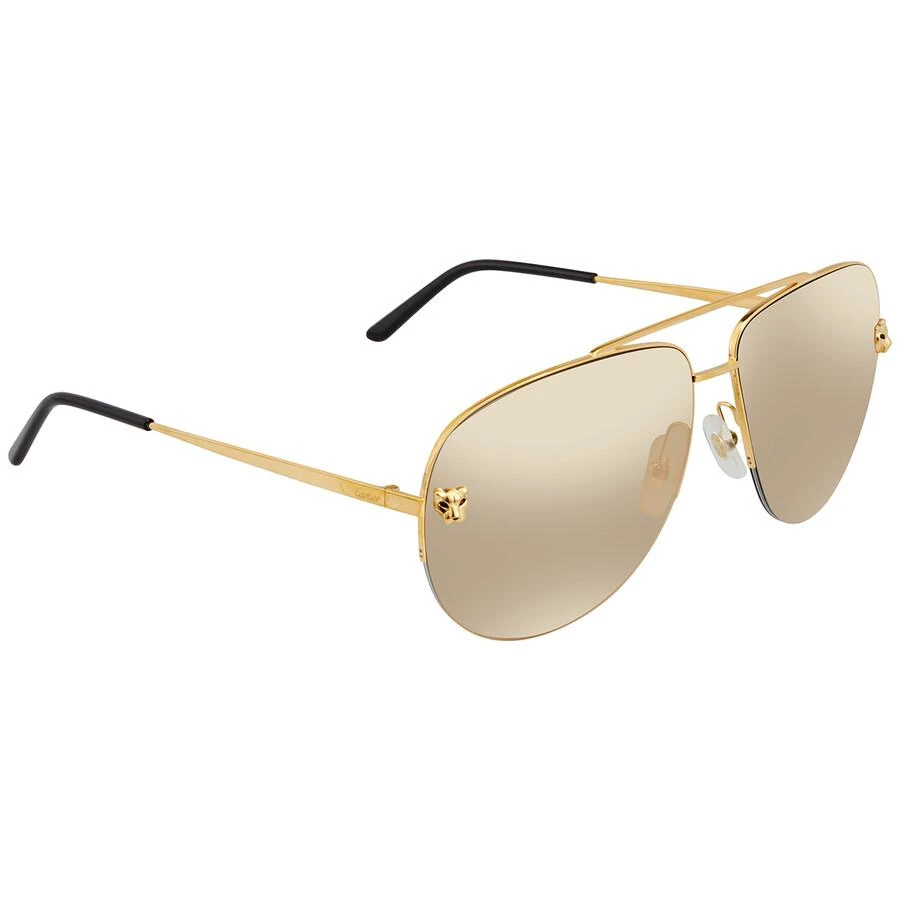 商品Cartier|Cartier Panthere de Cartier Gold Mirrored Pilot Ladies Sunglasses CT0065S 009 62,价格¥6128,第1张图片