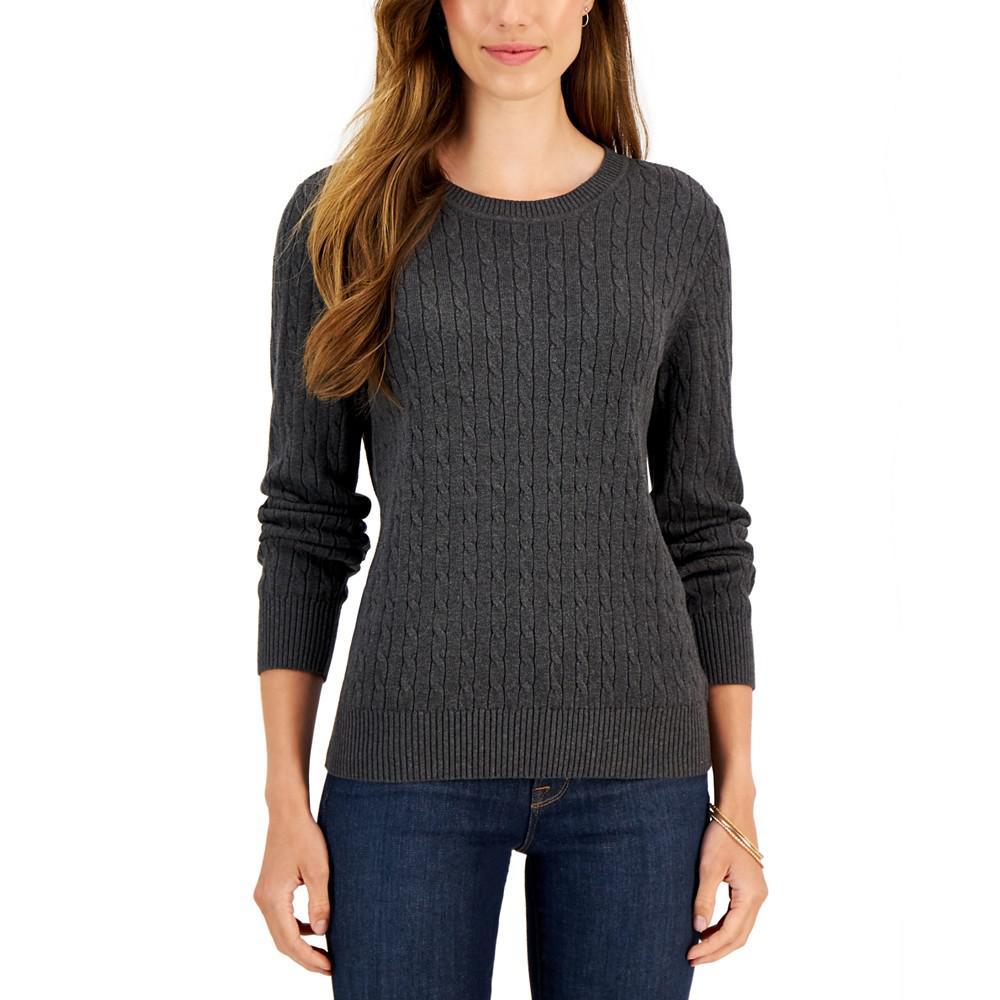 商品Karen Scott|Petite Cotton Cable-Knit Sweater, Created for Macy's,价格¥125,第3张图片详细描述