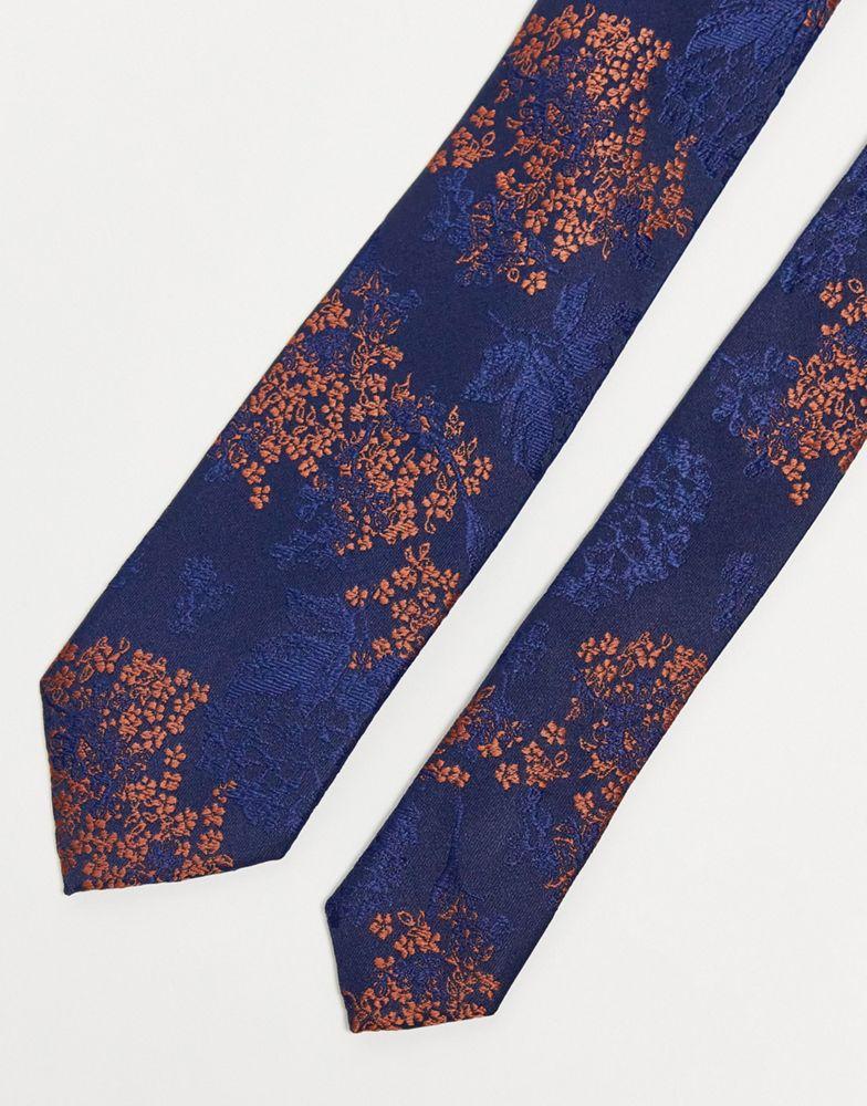 ASOS DESIGN slim tie in navy and burnt orange floral商品第4张图片规格展示