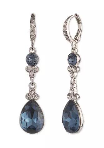 Silver Tone Denim Crystal Pear Double Drop Earrings商品第1张图片规格展示