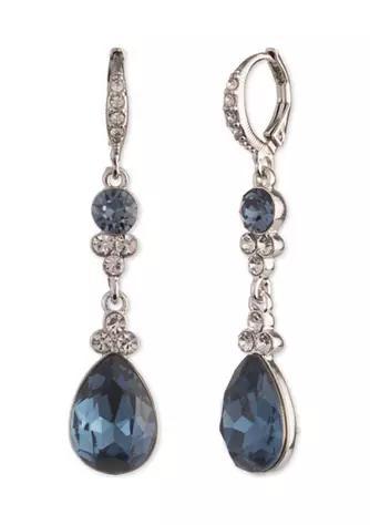 商品Givenchy|Silver Tone Denim Crystal Pear Double Drop Earrings,价格¥357,第1张图片