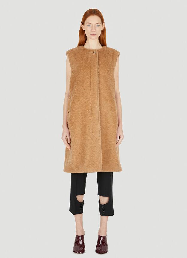 Collarless Sleeveless Coat in Camel商品第1张图片规格展示