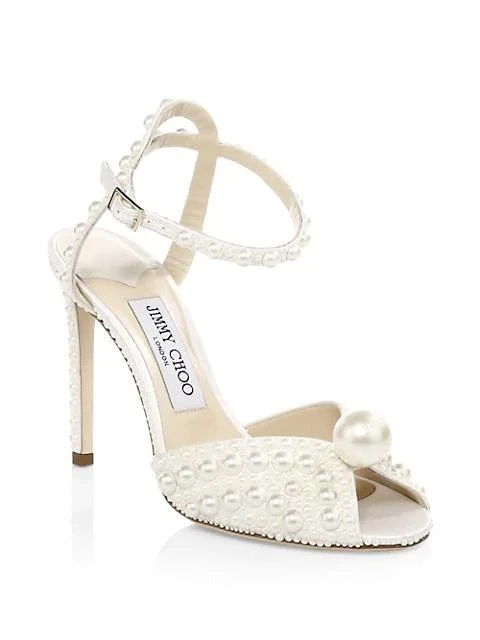 商品Jimmy Choo|Sacora Peep-Toe Embellished Satin Sandals,价格¥14205,第1张图片